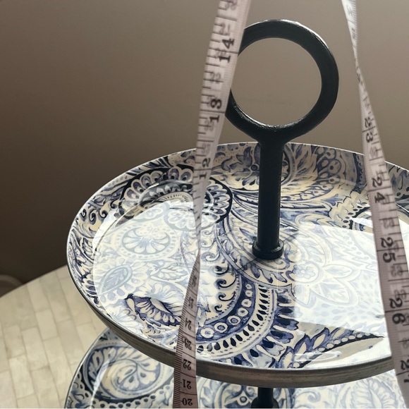 Blue and White Two-Tier Metal & Aluminum Serving Stand - Picture 9 of 9